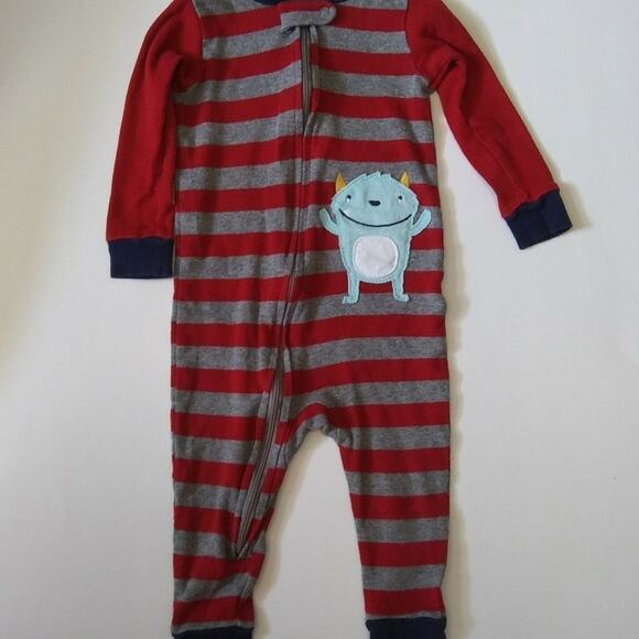 Lot of 2 Carter's Baby Pajamas Dinosaurs Stripes Monsters 100% Cotton 12 Months - Picture 8 of 11